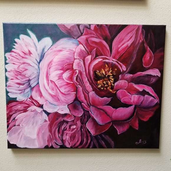 handpainted Art Big Original Oil Painting Peonies Poshmark